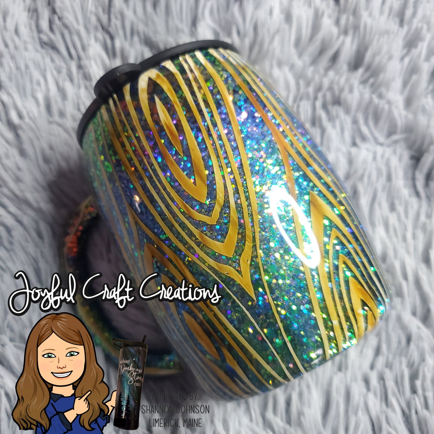 14 oz Woodgrain Glitter Mug