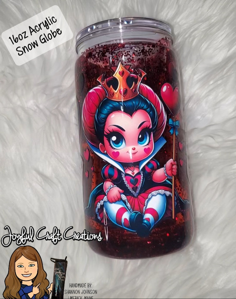 16 oz Acrylic Glitter Queen Of Hearts Snow Globe