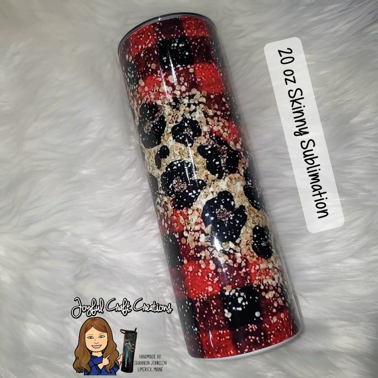 Red and Black Plaid with Leopard Print Sublimation Tumbler