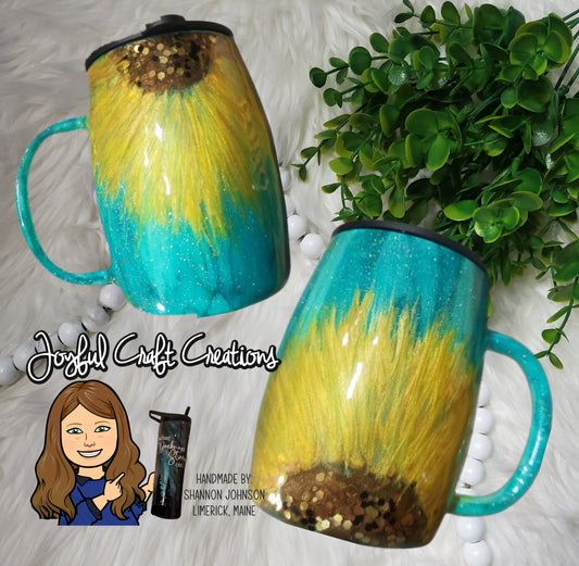 Sunflower Teal Woodgrain 14 oz Mug