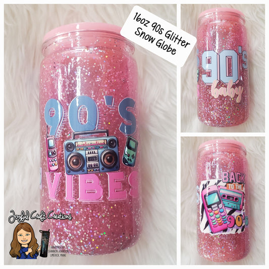 16 oz Acrylic 90s Pink Snow Globe