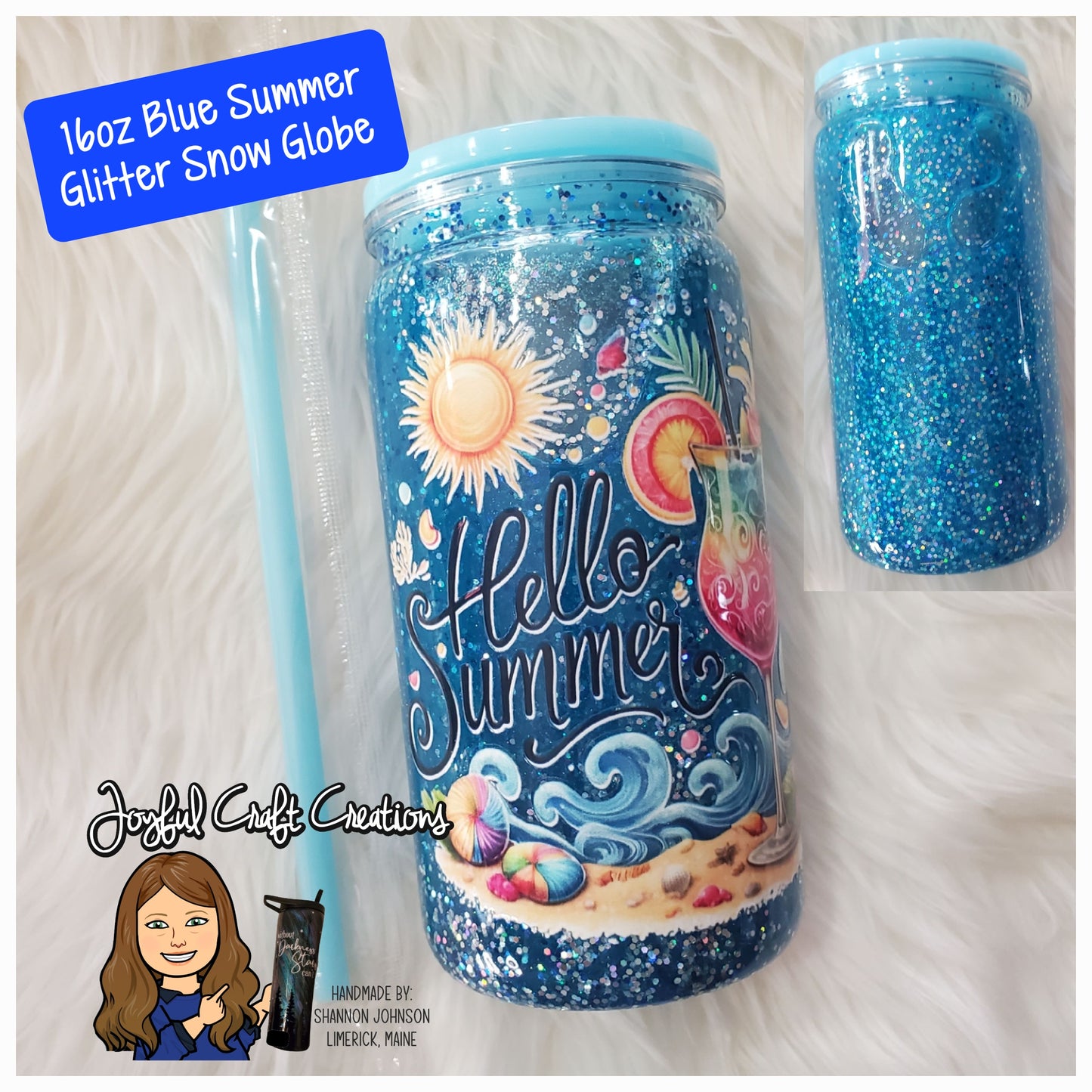 16 oz Acrylic Blue Summer Snow Globe