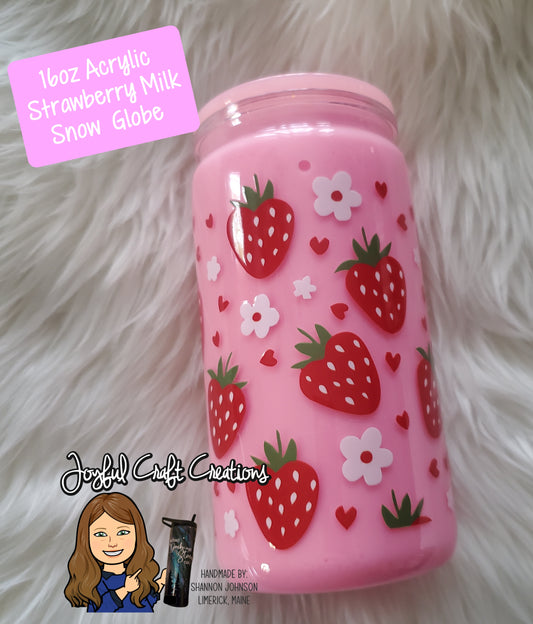 16 oz Acrylic “Strawberry Milk” Snow Globe