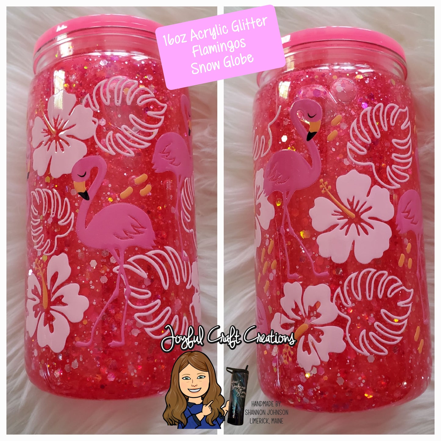 16 oz Acrylic Glitter Snow Globe - Flamingo