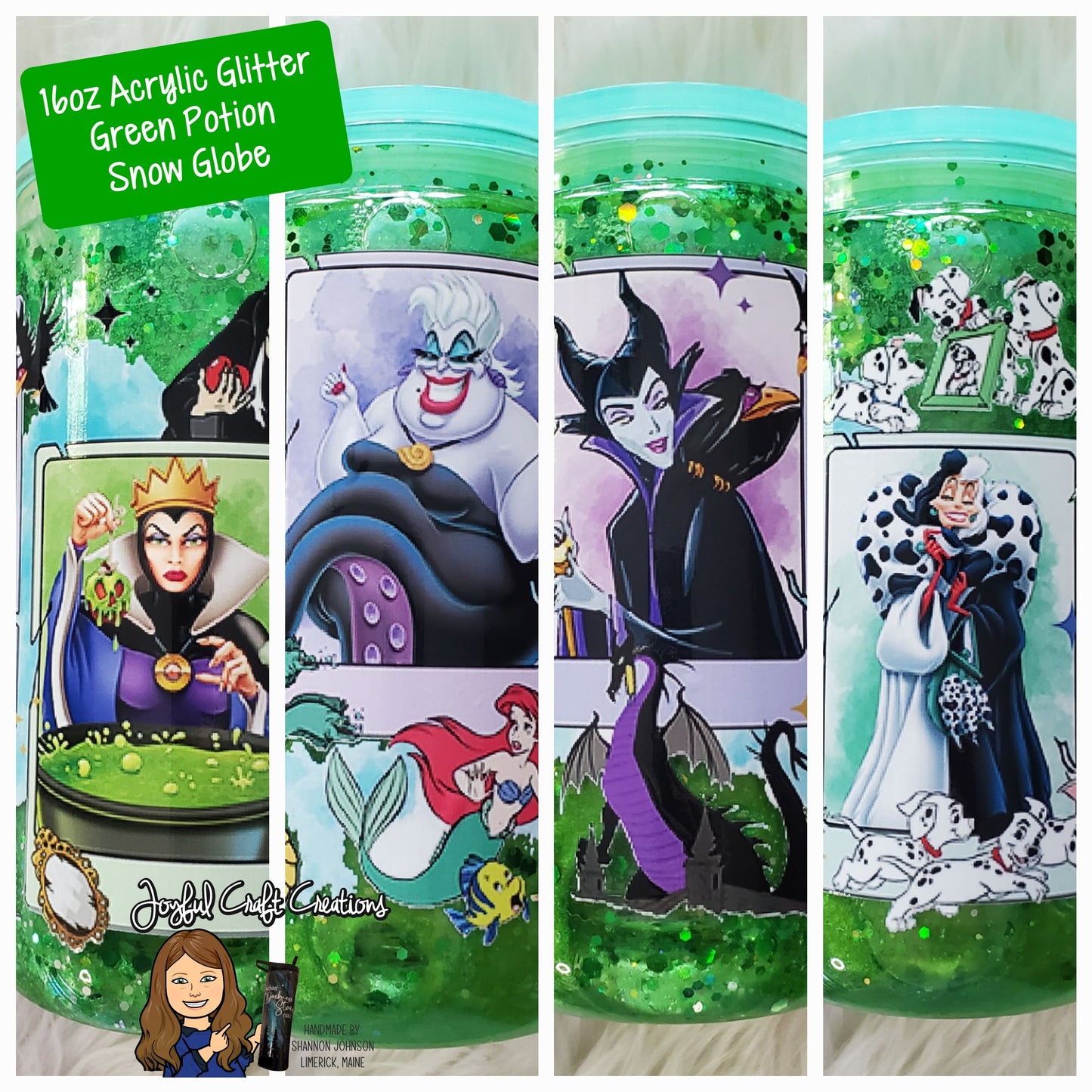 16 oz Acrylic Green Glitter Shimmer Potion Snow Globe - Female Villains
