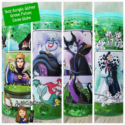 16 oz Acrylic Green Glitter Shimmer Potion Snow Globe - Female Villains