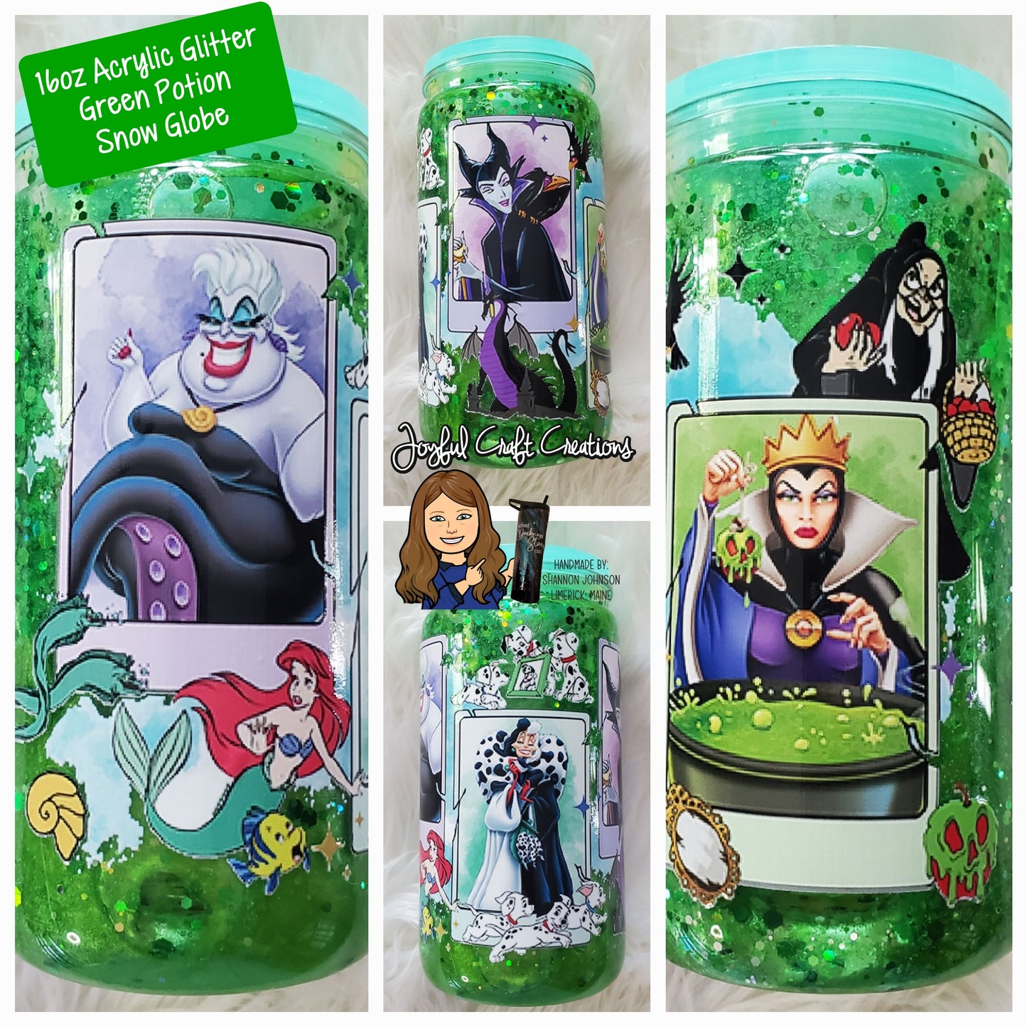 16 oz Acrylic Green Glitter Shimmer Potion Snow Globe - Female Villains