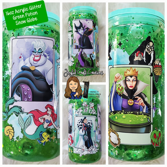 16 oz Acrylic Green Glitter Shimmer Potion Snow Globe - Female Villains