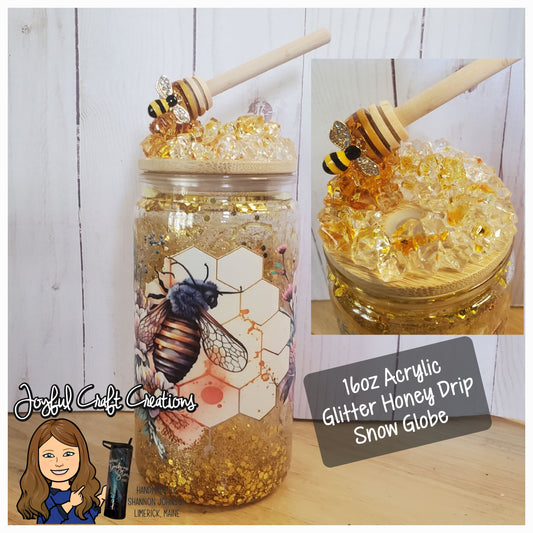 16 oz Acrylic Glitter Honey Drip Snow Globe