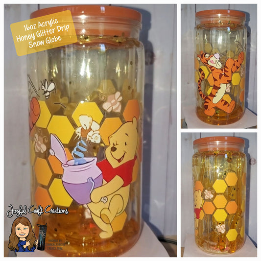 16 oz Acrylic Glitter Pooh & Tigger Honey Drip Snow Globe