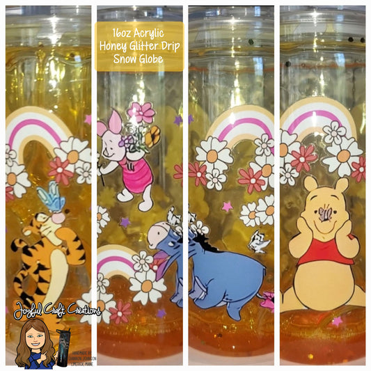 16 oz Acrylic Glitter Honey Drip Snow Globe