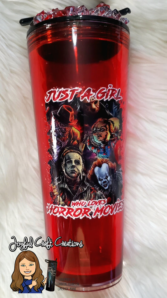Just A Girl Who Loves Horror Movies Acrylic Snow Globe with Permanent Lid Topper Embellishment