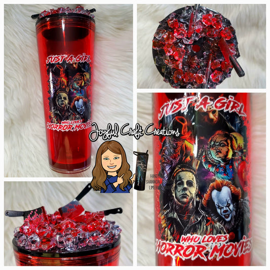 Just A Girl Who Loves Horror Movies Acrylic Snow Globe with Permanent Lid Topper Embellishment