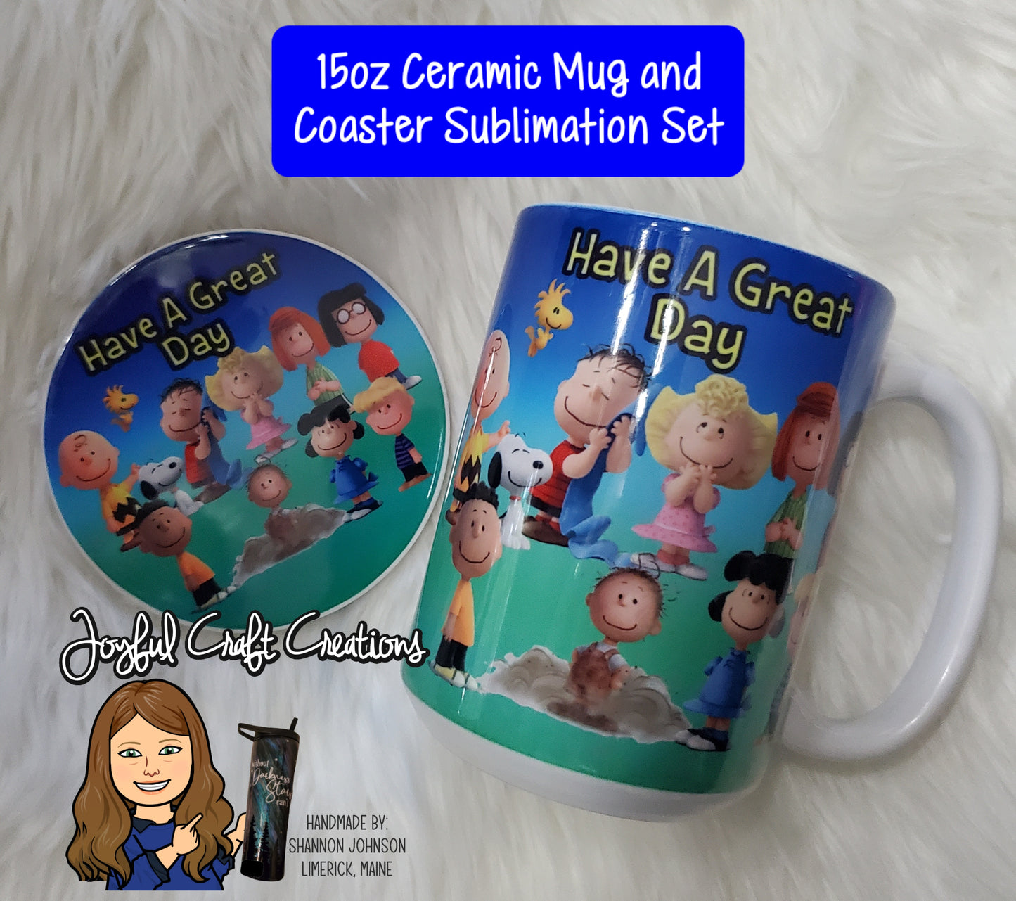Peanuts 15 oz Ceramic Sublimation Mug & Coaster Set (FREE SHIPPING)