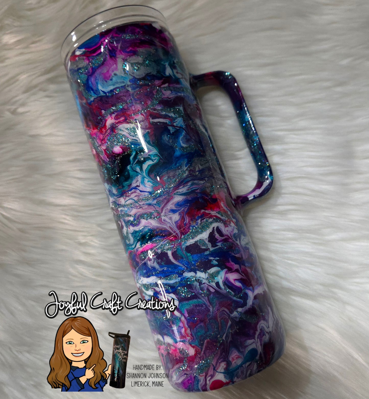 20 oz Handled Alcohol Ink Swirl with Turquoise Glitter Accents