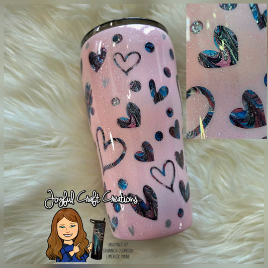 20oz Modern Curve Stainless Steel Tumbler – Pale Pink Peekaboo Hearts