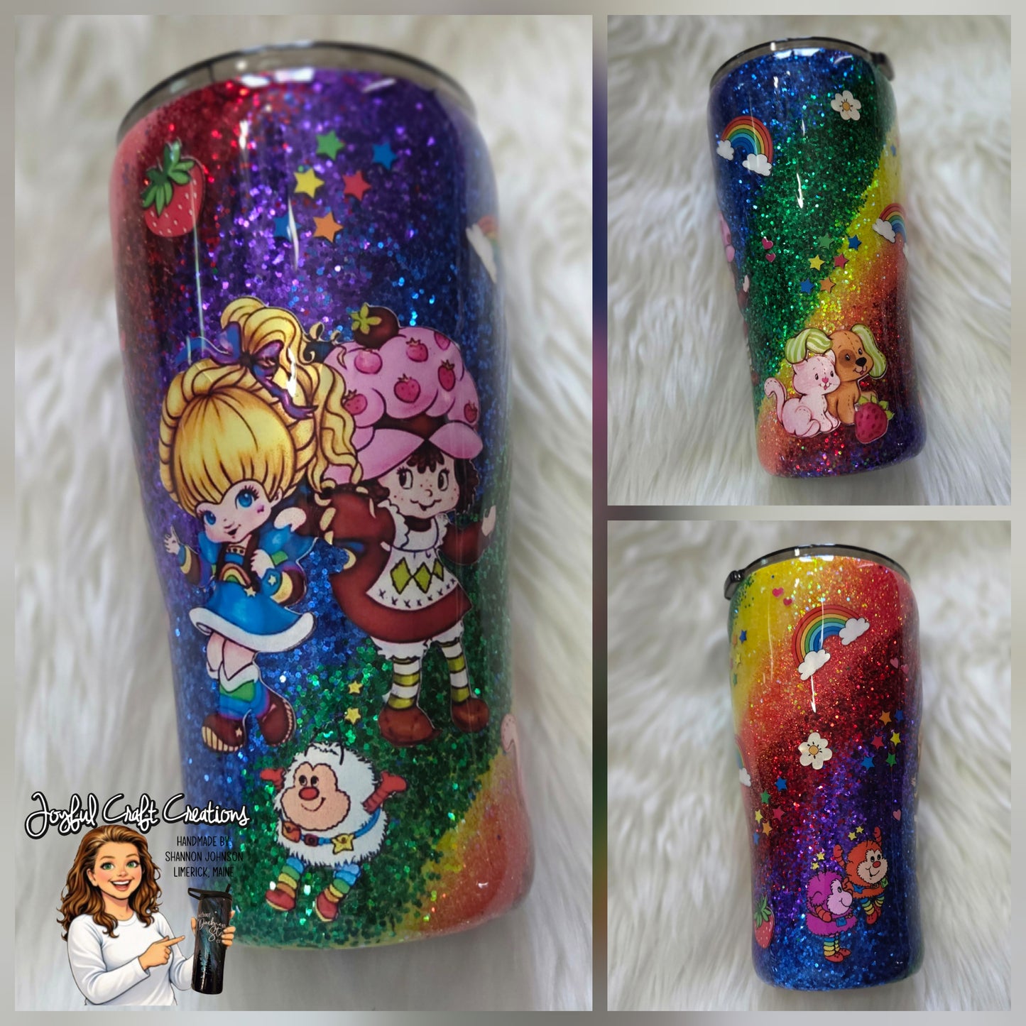 Retro Rainbow Glitter Friends 80s Tumbler