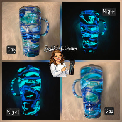 Glow-in-the-Dark Alcohol Ink Swirl Handled Tumbler – 30 oz Modern Curve