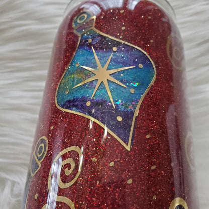 Alcohol Ink Peekaboo Tumbler – Ornaments on Red Glitter
