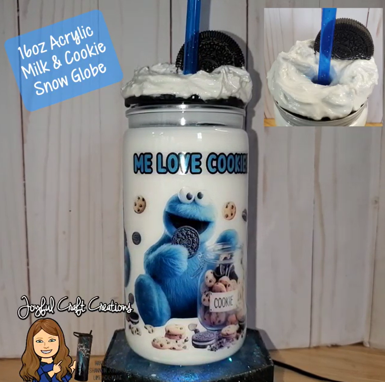 16 oz Acrylic Milk and Cookie Snow Globe