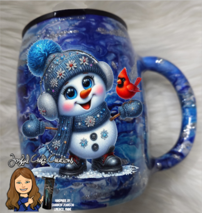 14oz Blue Alcohol Ink with Silver Glitter Snowman Mug