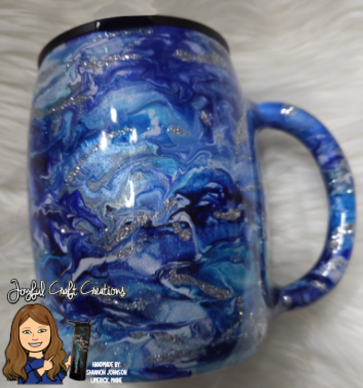 14oz Blue Alcohol Ink with Silver Glitter Snowman Mug