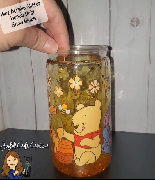 16 oz Acrylic Glitter Baby Pooh & Friends Honey Drip Snow Globe