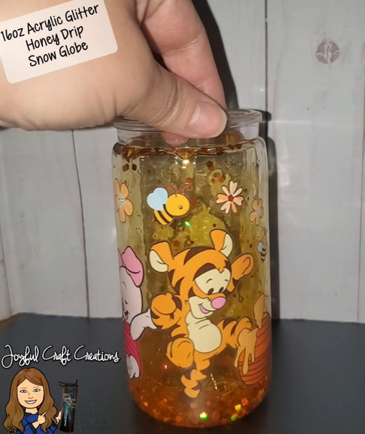 16 oz Acrylic Glitter Baby Pooh & Friends Honey Drip Snow Globe