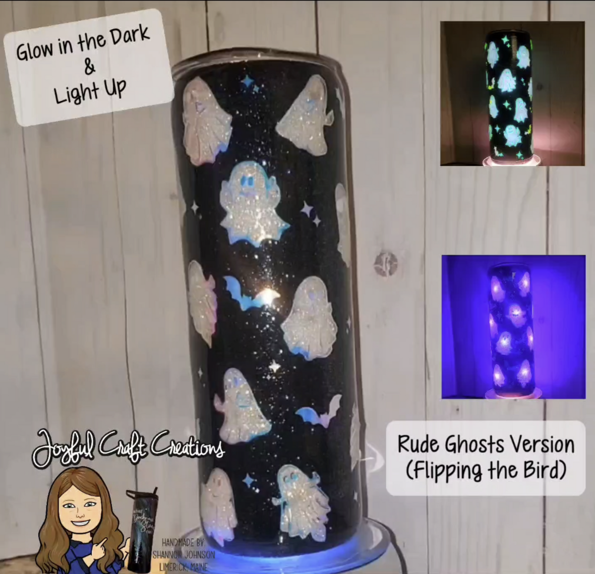 Light Up Tumbler - Ghosts Flipping The Bird Glow in the Dark (RTS)