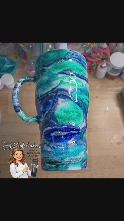 Glow-in-the-Dark Alcohol Ink Swirl Handled Tumbler – 30 oz Modern Curve
