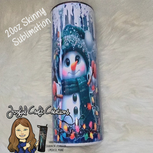 Snowman and Tangled Lights Sublimation Tumbler