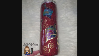 Alcohol Ink Peekaboo Tumbler – Ornaments on Red Glitter