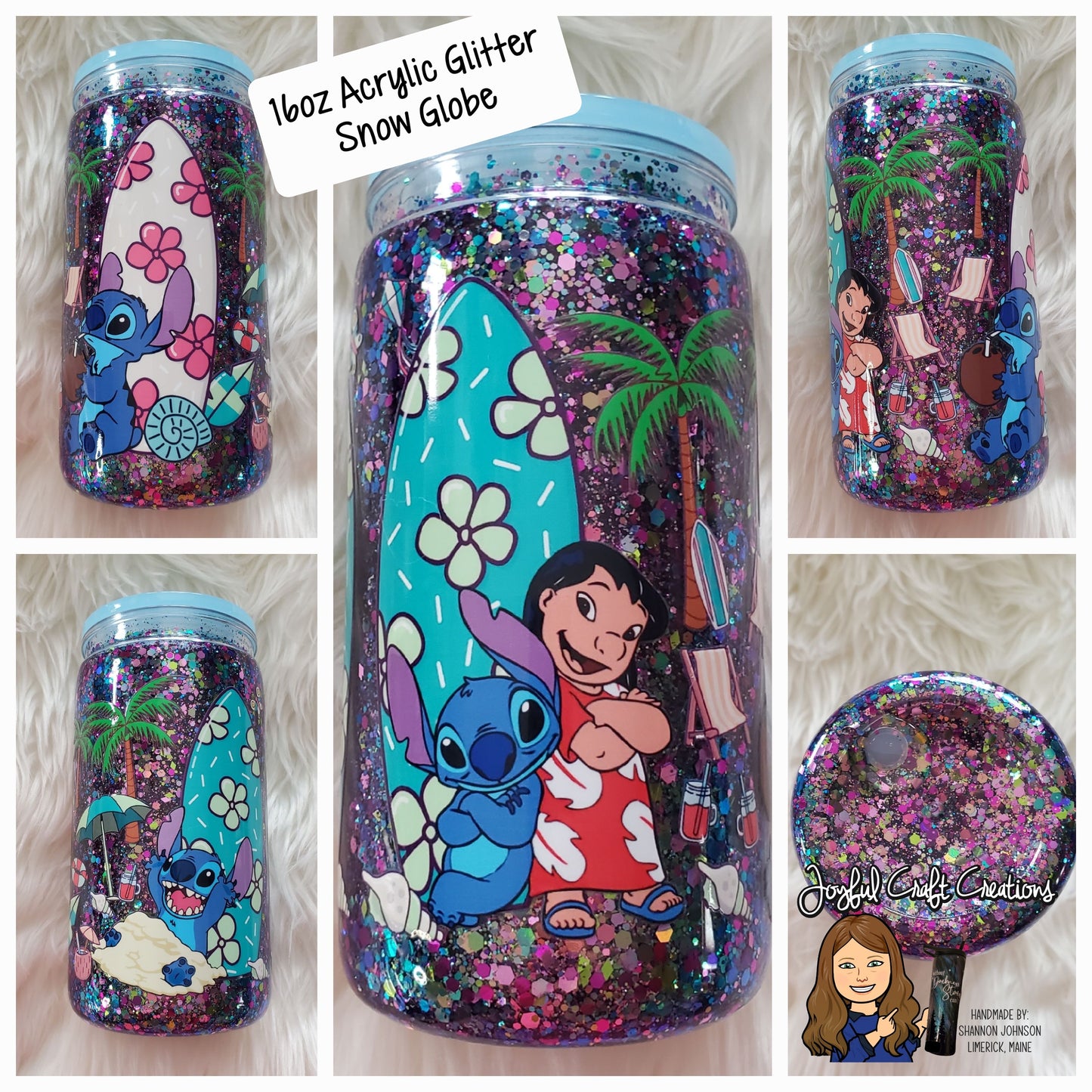 16 oz Acrylic Glitter Snow Globe - Lilo & Stitch Inspired
