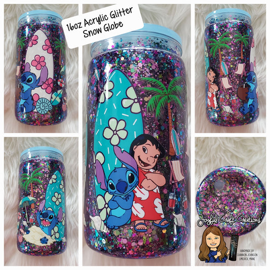 16 oz Acrylic Glitter Snow Globe - Lilo & Stitch Inspired